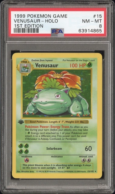 PSA 8 - 1999 Pokemon Base Set Venusaur 15/ 102 1ST EDITION HOLO - CNA
