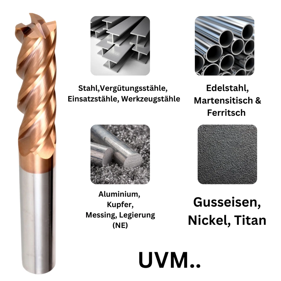 VHM Schaftfräser Ø1 -20 mm kurz/lang HPC VA Fräser 4 Zähne TiSiN 55HRC CNC - Bild 4 von 4