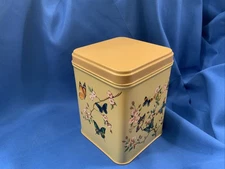 Vintage J.L. Clark Mfg. Decorative Tin Canister w/ Lid - Butterflies Garden USA