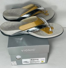Vionic Orthaheel NIB Women's Dillon Silver Flip Flop Sandals X0035CMFX