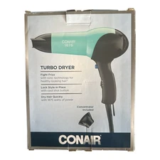 Conair 1875 Turbo Dryer Styler Ionic Tech Dry Hair Quickly W/Concentrator Green