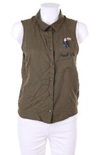 TALLY WEiJL ärmellose Hemd-Bluse Safari Stil Stickereien L olivgrün