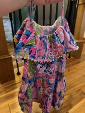 Lilly Pulitzer Pink/blue Multicolor Floral Short Romper Girls XL 12 14