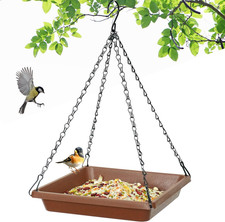 Large Hanging Bird Feeder Tray, Platform Spacious Birds Feeder with Mesh Tray...