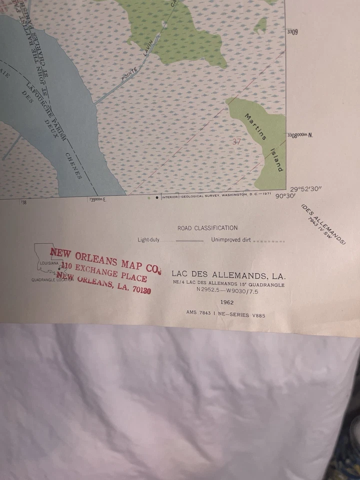 "Mapa de estudio geológico de colección de Lac Des Allemands Louisiana 1962 26,5""x22,75""" Foto 4 de 4