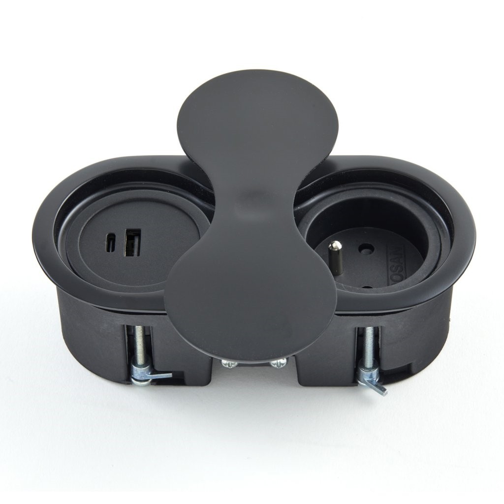 Bloc multiprise encastrable affleurant 16A noir pour îlot de cuisine et bureau connecté
