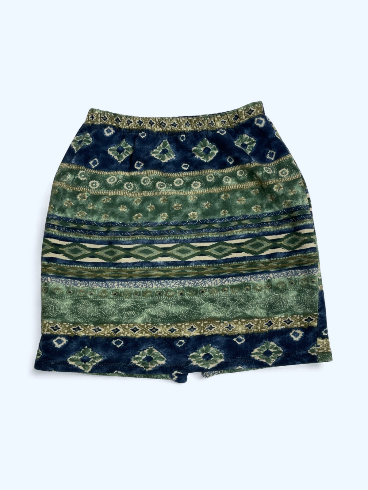 Italian Soft Material Geometric Green & Blue Mini Skirt UK Size 8-10 US 4-6