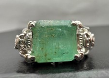 4.37 CT NATURAL EMERALD STERLING SILVER MENS DRAGON RING SZ 9.75, 7 GR