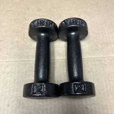 Pair Of Vintage York 2 lb Pound Weights Barbell Set Dumbbell Cast Iron Barbells