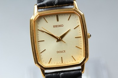 [Exc+5]  SEIKO Dolce 8J41-5000 27mm Gold Dial Black Band Quartz Men's Watch