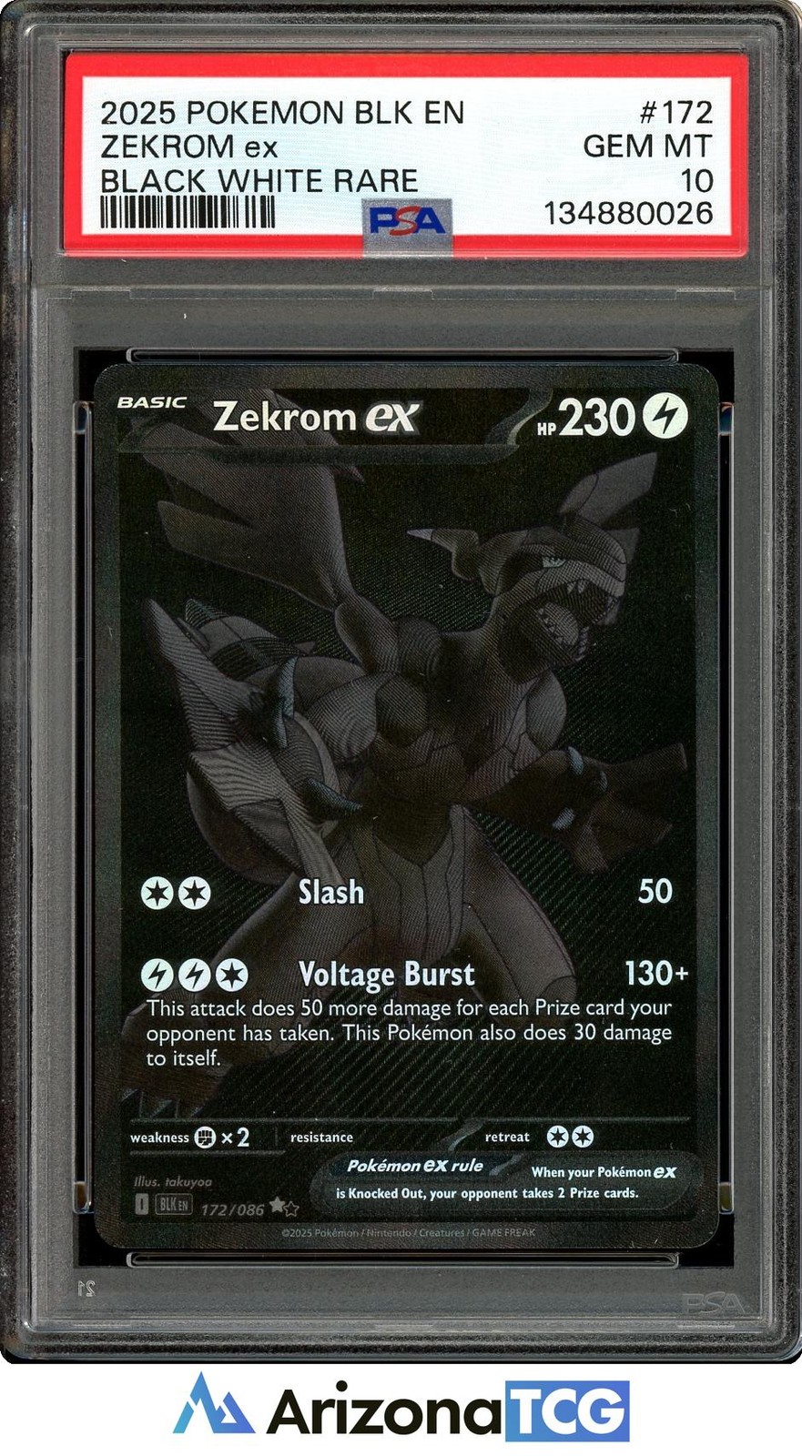 Pokemon 2025 Zekrom ex 172/086 Black White Rare Black Bolt GEM MINT PSA 10