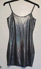 NOISY MAY CAMI METALLIC RAINBOW SILVER SPARKLE SHORT MINI PARTY DRESS S 8/10