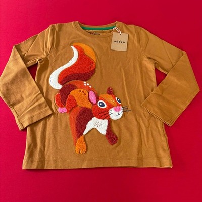 Mini Boden Appliqué Bouclé Cotton Squirrel Shirt. Size 6-7 Years, 122 cm