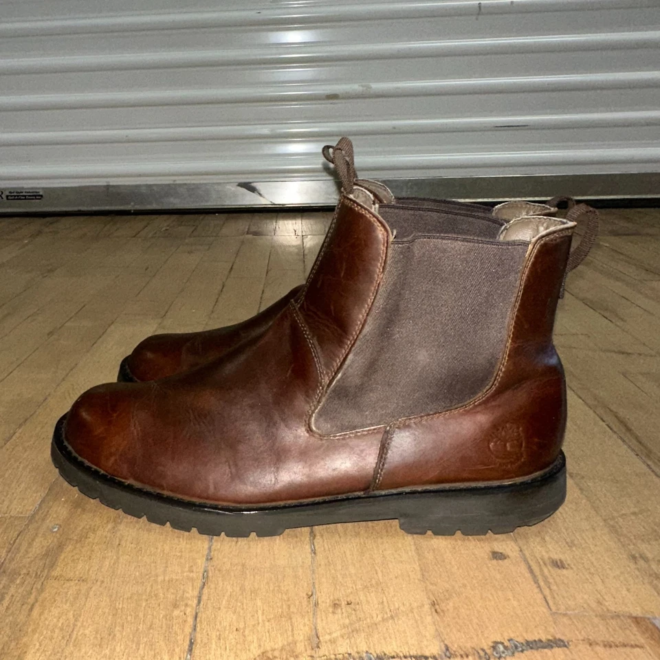 Timberland Chelsea Botas Para Hombres 13M Marrón Cuero Sólido Impermeables Pull On Comodidad Foto 4 de 4