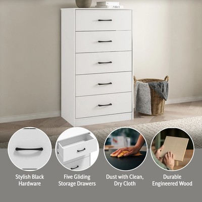 Mainstays MS15013489715WH Ardent 5 Drawer Dresser, White | eBay