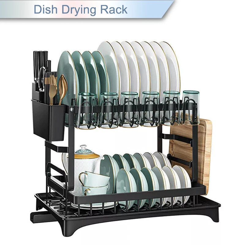 2 Tier Dish Drying Rack Plate Drainer Cutlery Holder Kitchen Organizer Storage - image 2 of 4