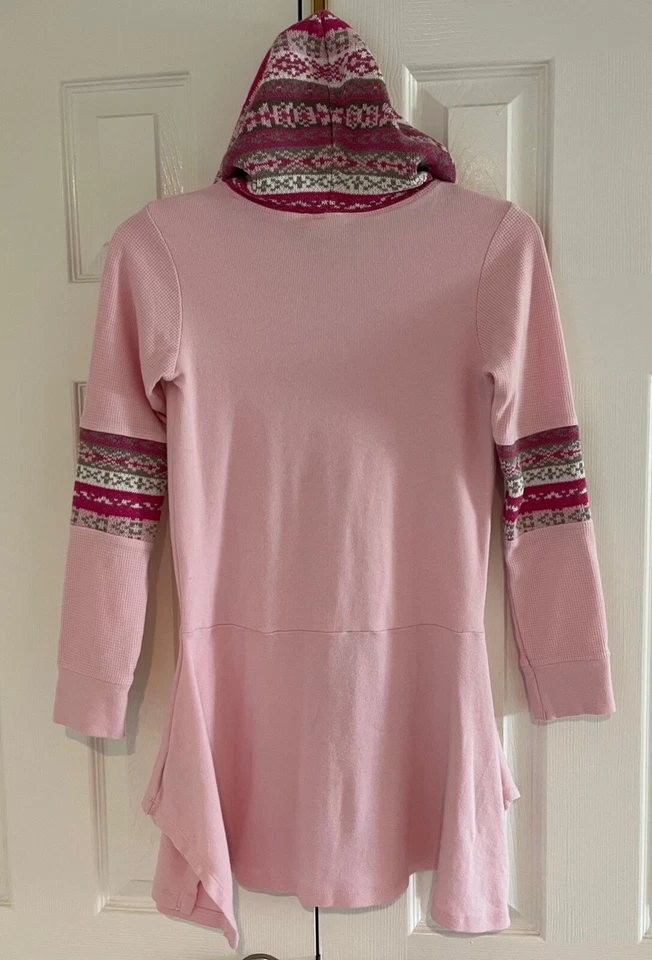 Vestido com capuz NAARTJIE manga longa rosa multi malha crochê ilha justa-tamanho 9 novo sem etiquetas - Imagem 2 de 4