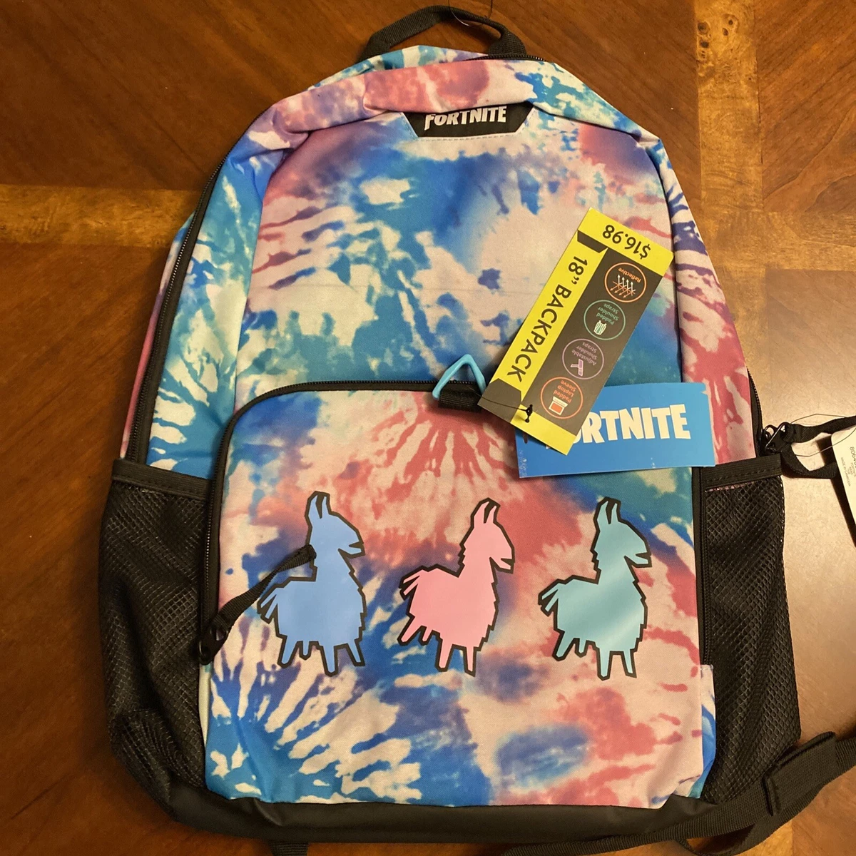 Fortnite Amplify 2.0 18" UNISEX LLama Backpack Blue Tie Dye