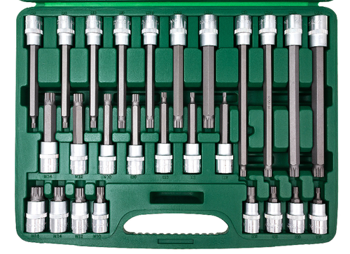 26 Pcs LONG SPLINE & SHORT SPLINE BIT SOCKET SET S2 STEEL TRIPLE SQUARE 12-PT