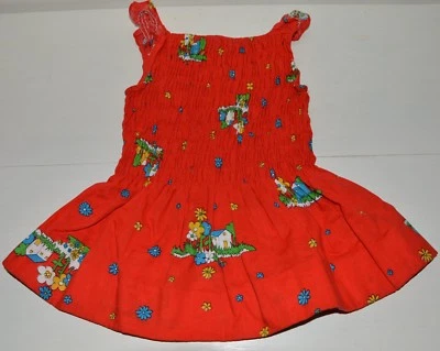 Vêtement enfant ancienne robe bretelle smocks fille vintage 70'S POUM 4 ans - Photo 1/4