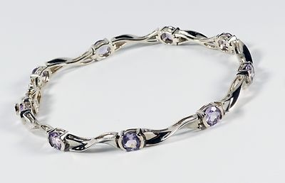 Ausgefallenes minimalistisches rundes Gliederarmband Sterlingsilber Amethyst Kristall