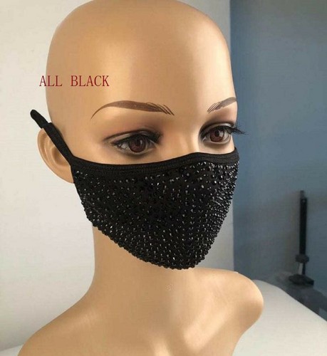 Rhinestone Face Mask Bling Crystal Mask Reusable Washable With Filter Pocket - Picture 2 of 24