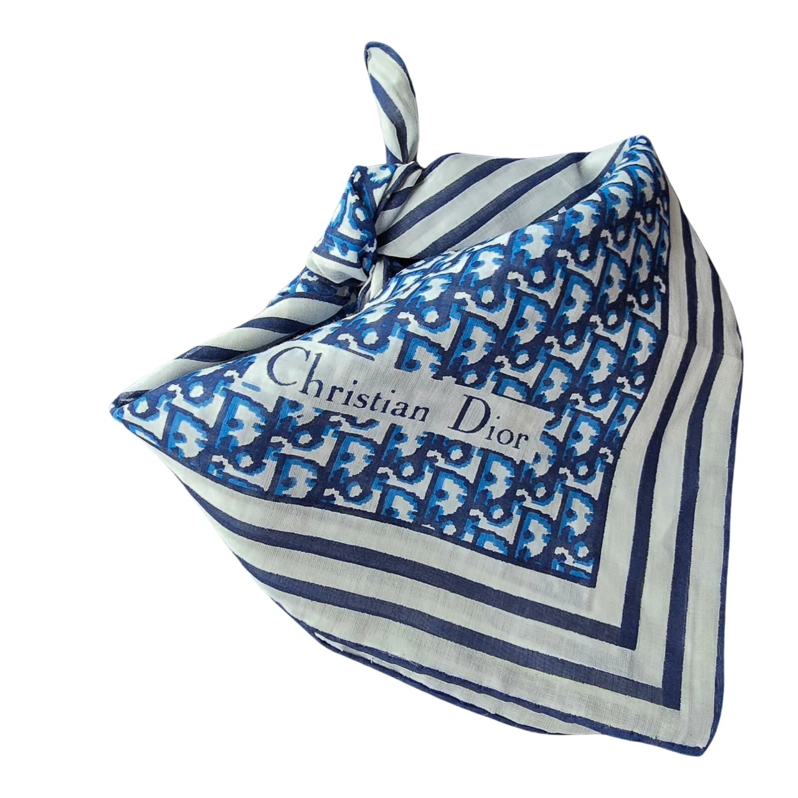 Foulard foulard vintage jamais utilisé Christian Dior logo monogramme bandana bleu