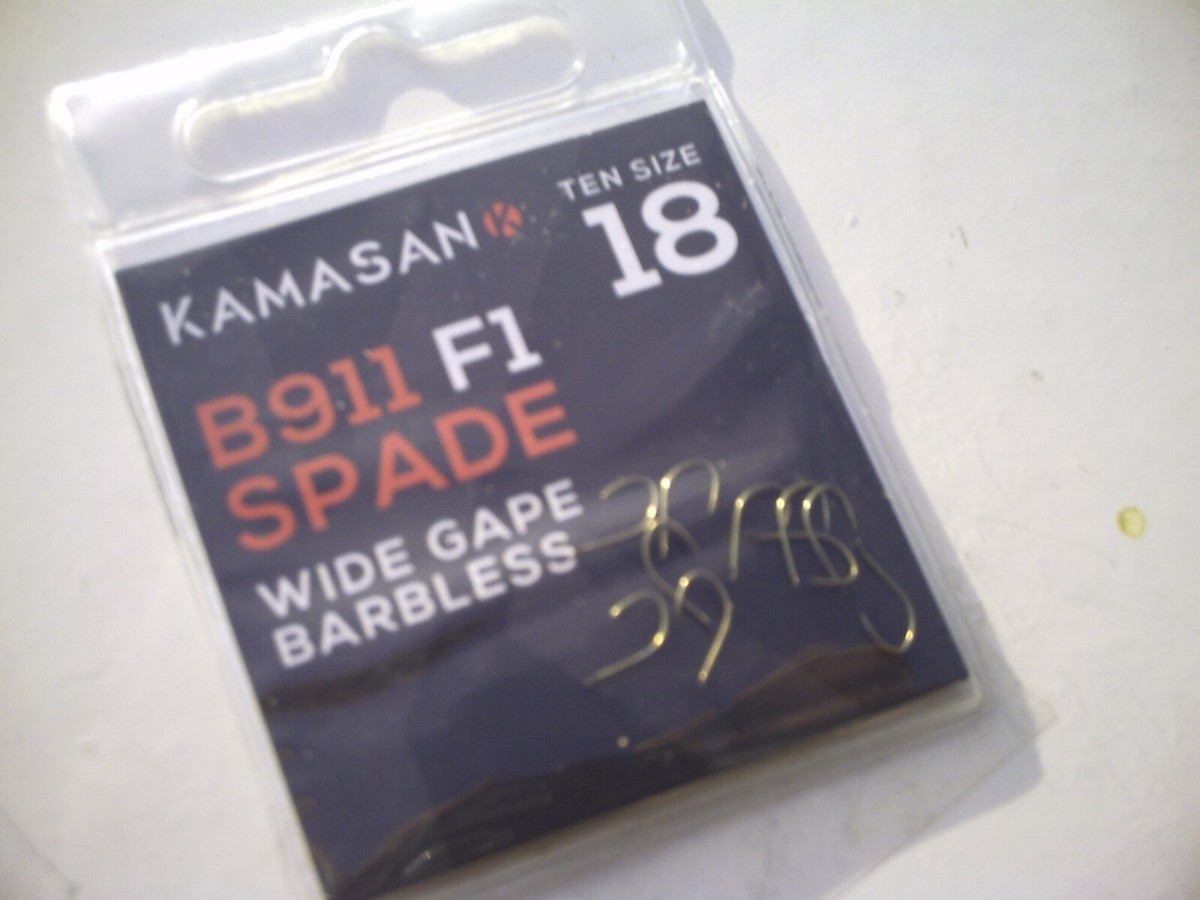 50 x ganci estremità vanga Kamasan B911 F1 Barbless. Taglia 18