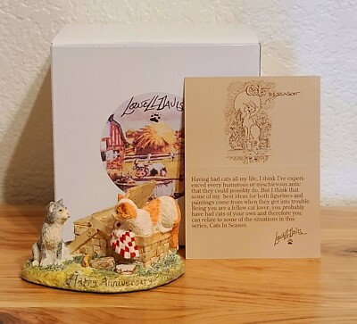 Lowell Davis ''Happy Anniversary'' Figurine Cats Picnic Basket 