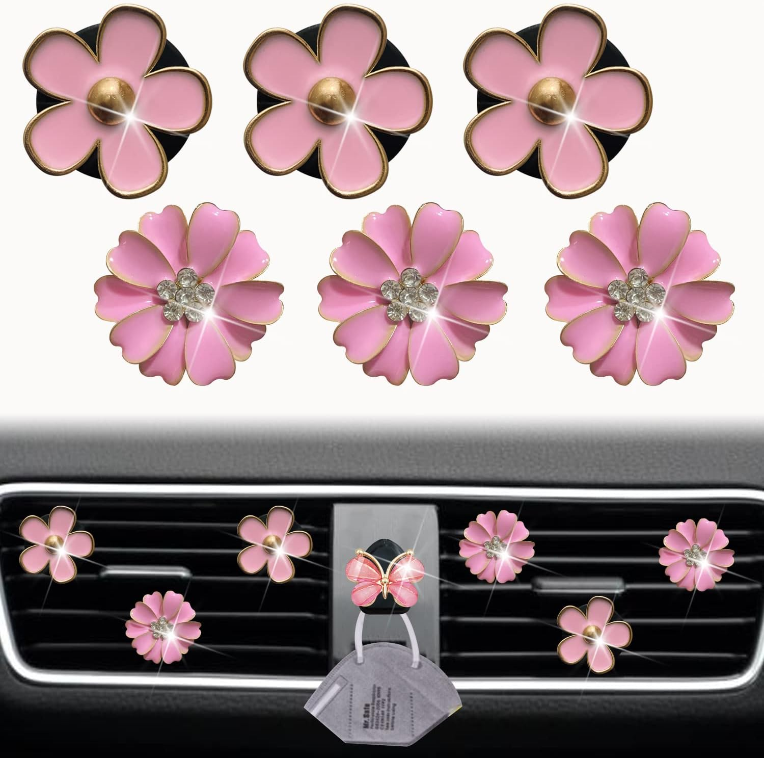 6 Pcs Pink Daisy Air Vent Clips, Cute Flower Car Air Fresheners Vents Clips Car