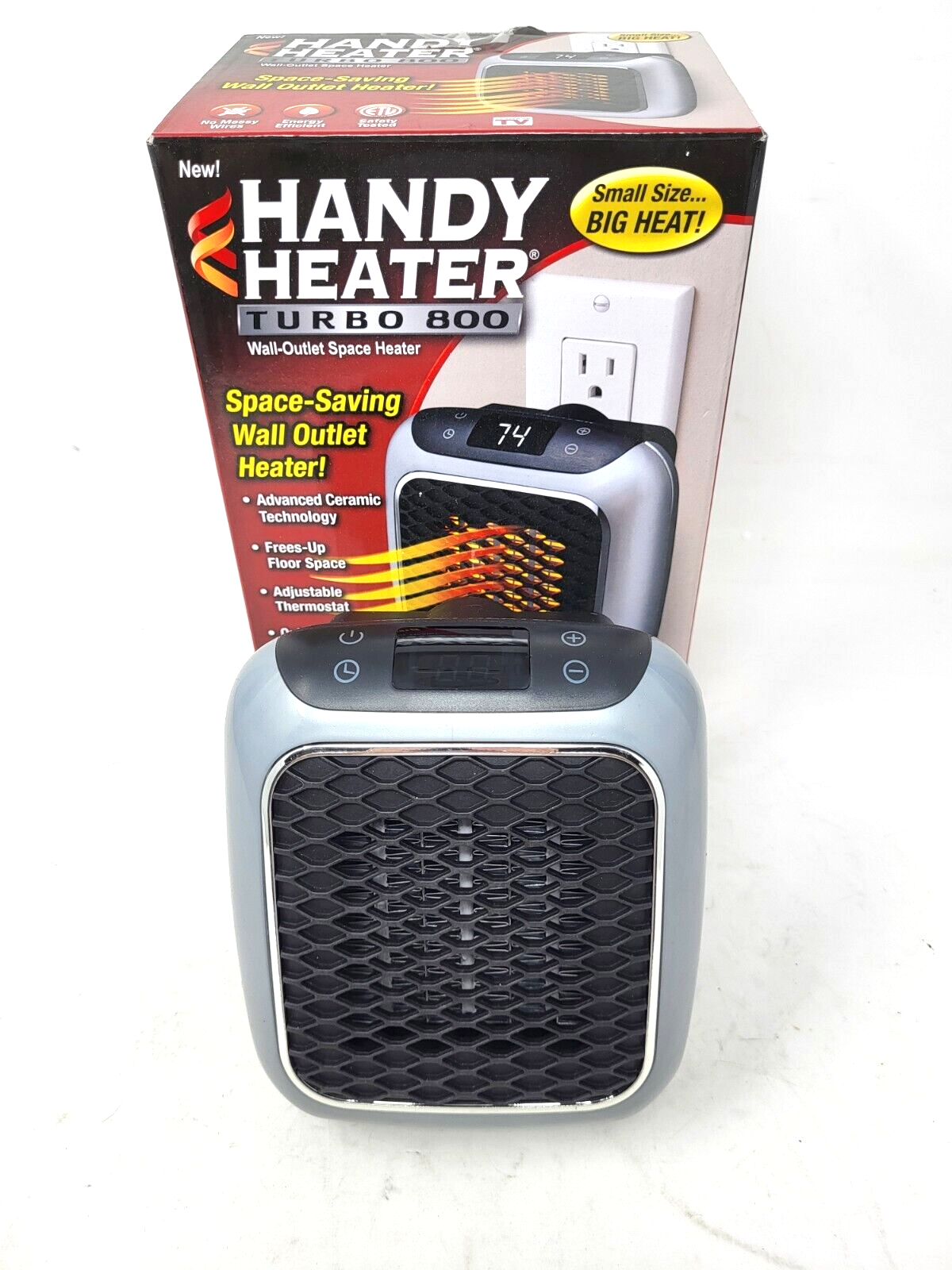 Ontel Handy Heater Turbo 800 Wall Outlet Small Space Heater with Thermostat  735541068218 | eBay