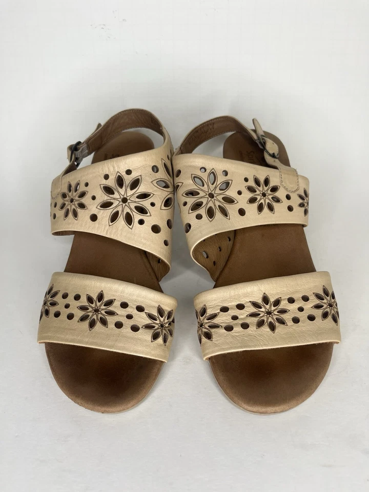 Spring Step Sandals Heels Sling Back Buckle Tan Leather Women Size 37 US 6 - Image 2 of 4