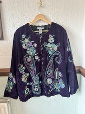 Indigo Moon Embroidered Tapestry Jacket Purple Artsy Size 2xl
