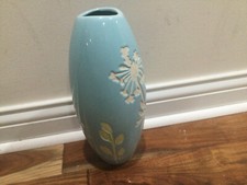 tall  Narrow blue white floral  stoneware Home Decor 11" H SPRING BLOOM pattern