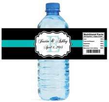 100 Black with Blue Stripe Wedding Anniversary Engagement Party Water Labels