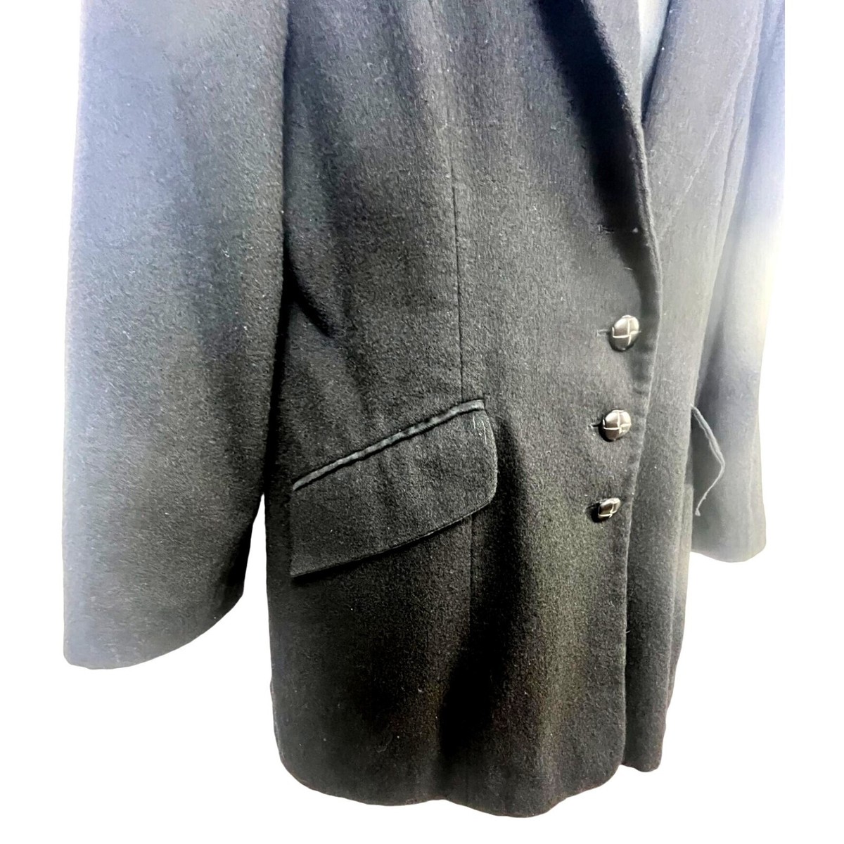 Vintage International Scene, Women, Black Wool Coat, Velvet