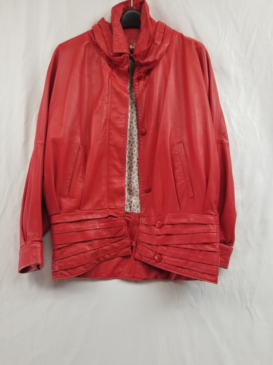 euro vintage made in Italy カウレザージャケット Giotti Made In Italy Red Genuine 90s style Leather Jacket Size 44