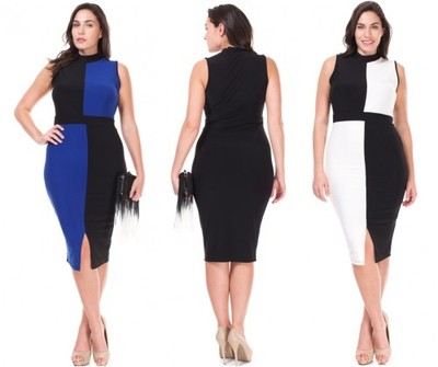 PLUS SIZE CURVE DEFINING COLOR-BLOCK HOURGLASS BODYCON PENCIL