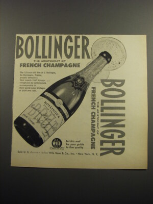 1955 Bollinger Champagne Ad - The aristocrat of French Champagne