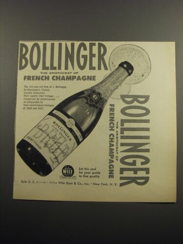 1955 Bollinger Champagne Ad - L'aristocrate de la Champagne Française - Photo 1 sur 1