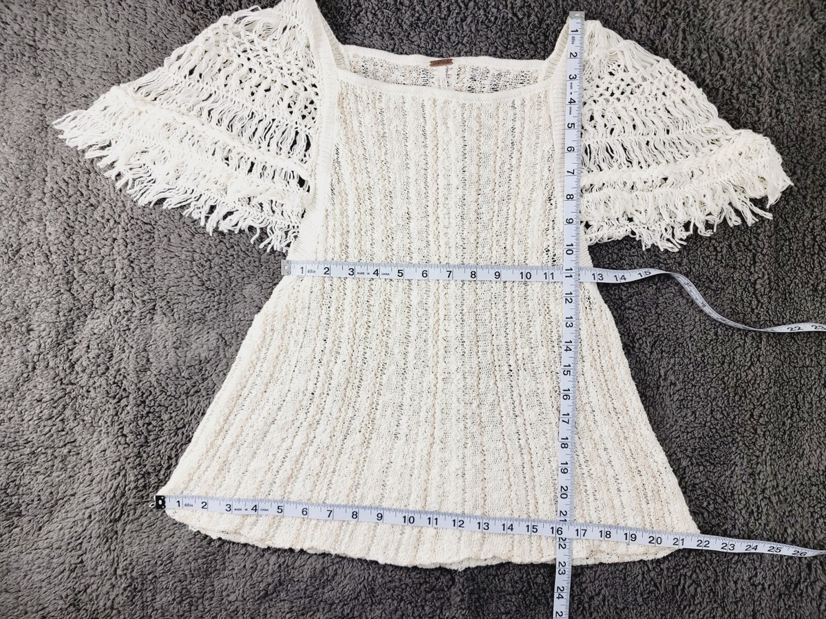 Free People Cable Knit Tunic Top Women's M Flutter Angel Wing Boho