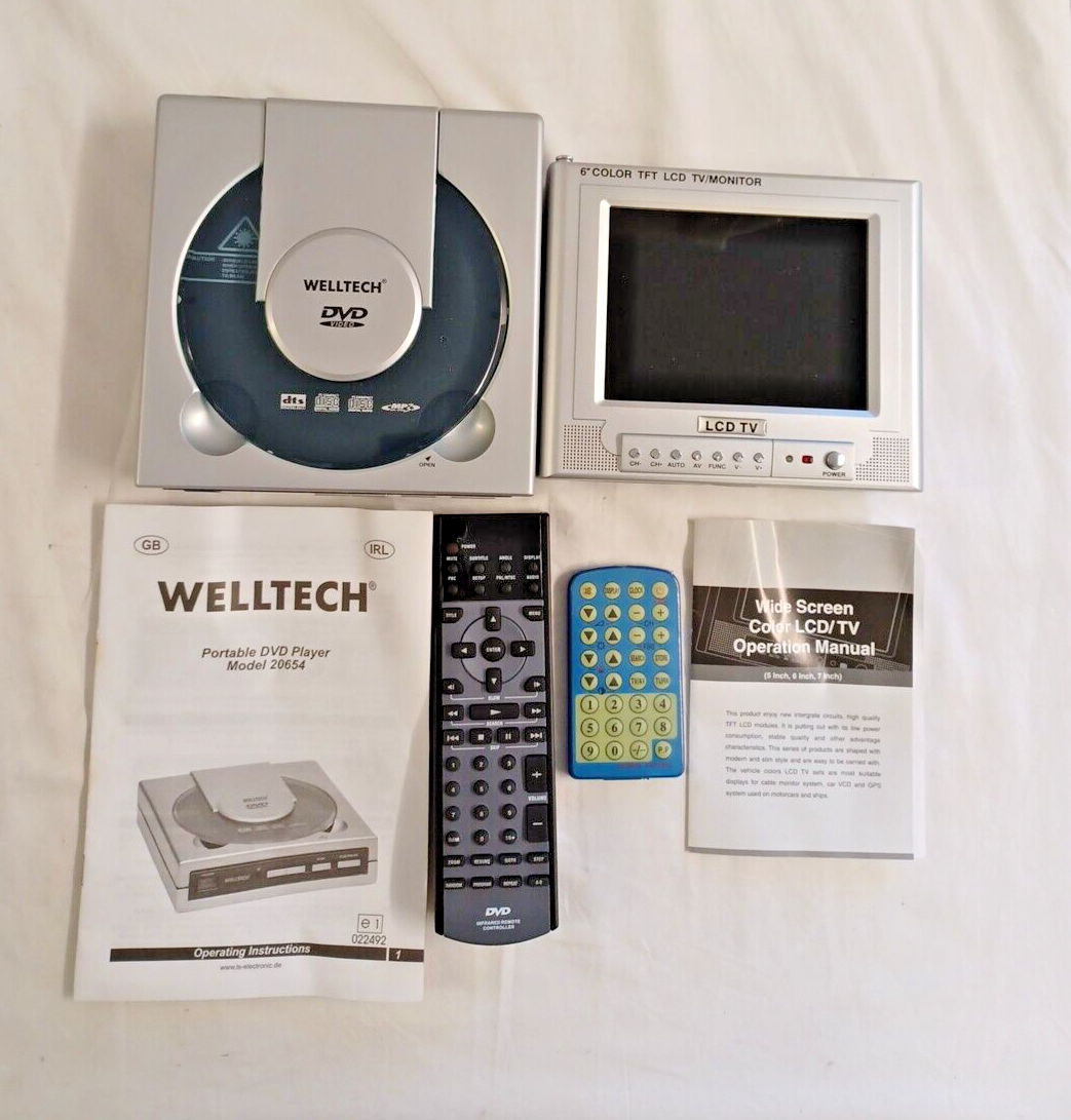 Welltech Portable DVD Player + Color Car TV & Monitor + Bag