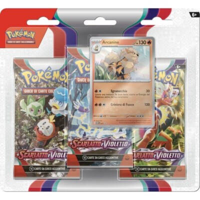 POKEMON SCHARLACHROT UND VIOLETT BLISTER 3 TÜTEN + ARCANINE PROMO KARTE - ITALIENISCH