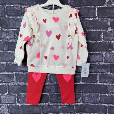 Cat & Jack 2T Valentine's White Hearts Top & Red Bottom Set Heart