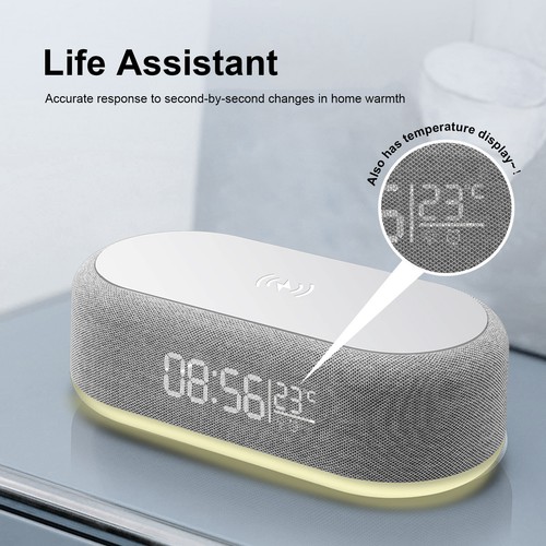 Digital Alarm Clock 15W Phone Wireless Charger Thermometer Date LED Night Light - Picture 7 of 16