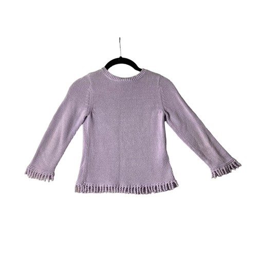 Talbots Kids Jacquard Heart Sweater Girly Small Purple Knit Fringe Hem Lovecore - Picture 3 of 6