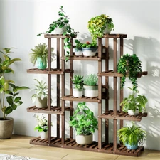 Multi-Tiered Plant Stand Durable Wooden Flower Display Shelf Rack Outdoor Indoor