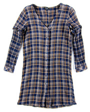 Madewell Cotton Blue Orange Plaid Flannel Long Sleeve Button Shirt Dress XXS