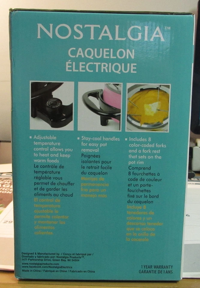 Juego de fondue eléctrica Nostalgia olla de chocolate y queso 8 tenedores pinchos codificados por colores Foto 2 de 4
