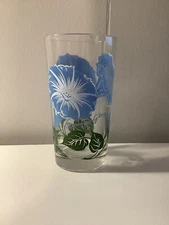 MORNING GLORY BOSCUL Peanut Butter Glass BLUE Flower Name At The Bottom